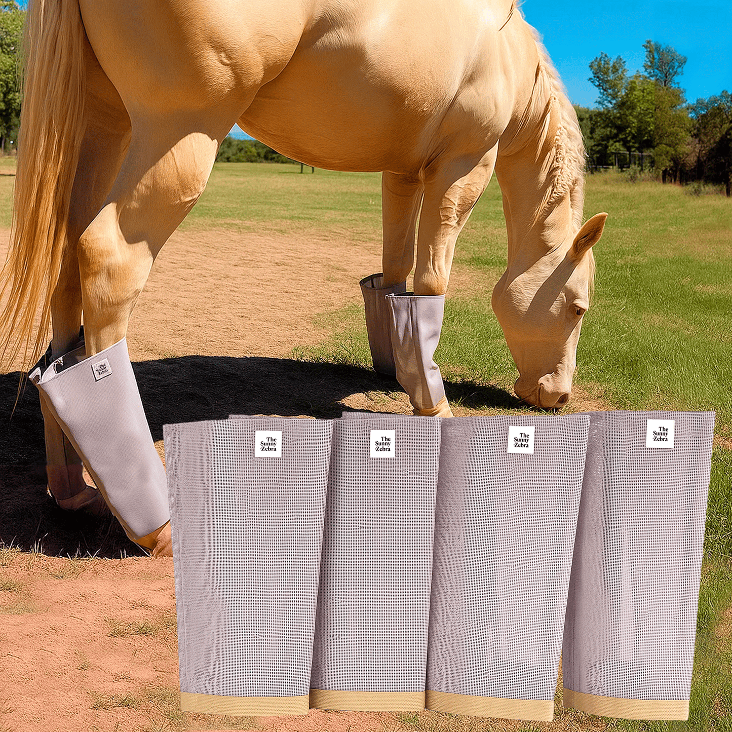 Horse Fly Boots, Medium-Size, Breathable Plastic Mesh, Fly Leggings for Horses, Set of 4 Loose-Fitting Boots. Protective Leg Wear