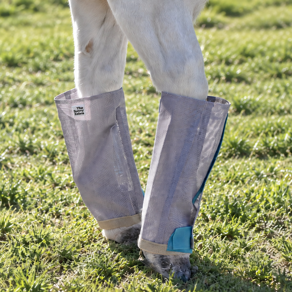 Botas anti moscas para caballos, talla mediana, malla transpirable. No se deslizan, se mantienen erguidas todo el día, juego de 4 botas holgadas. Protección para las piernas del caballo.